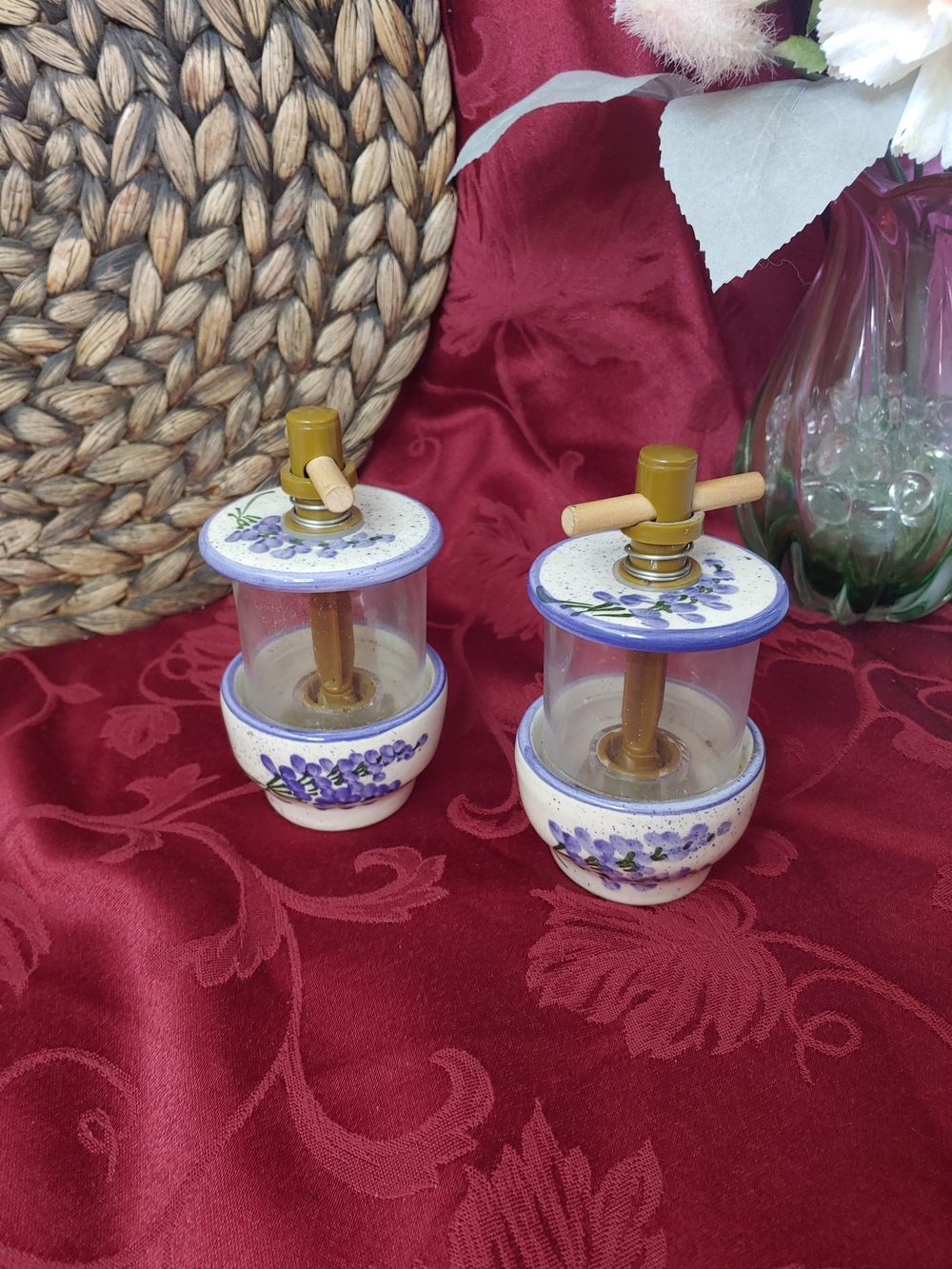 Hand-Painted Lavender Ceramic Herb Mills- Set of 2